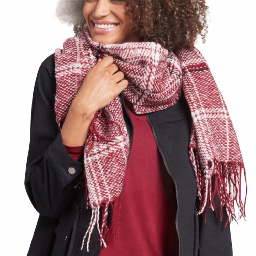 NWT MODCLOTH Brr No More Burgandy Plaid Scarf